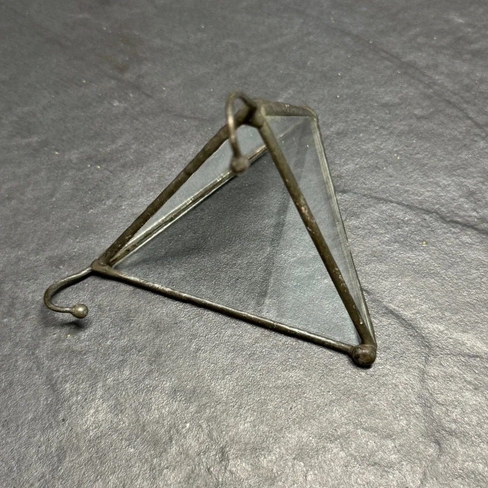 Vintage Stained Glass Air‎ Plant Holder Triangular Pyramid Hanging Terrarium 3